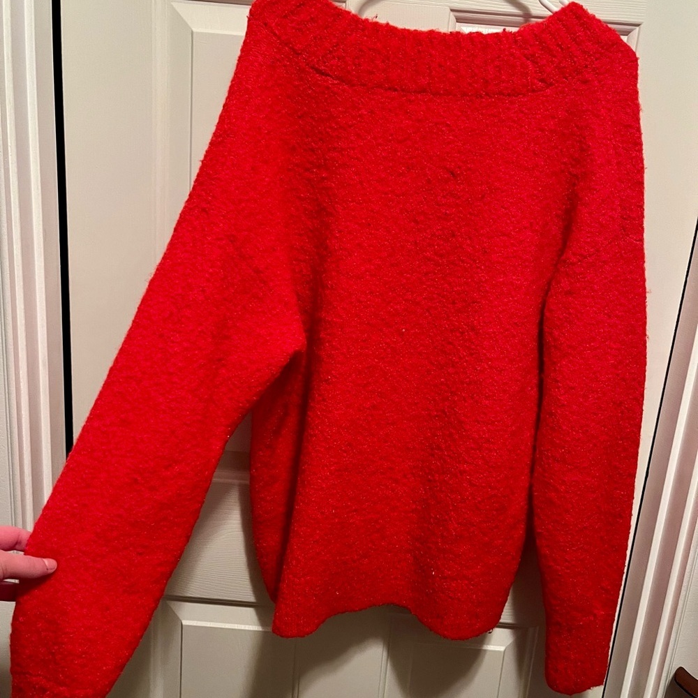 Aerie Red Fuzzy V-Neck Sweater Size L - Picture 5 of 5